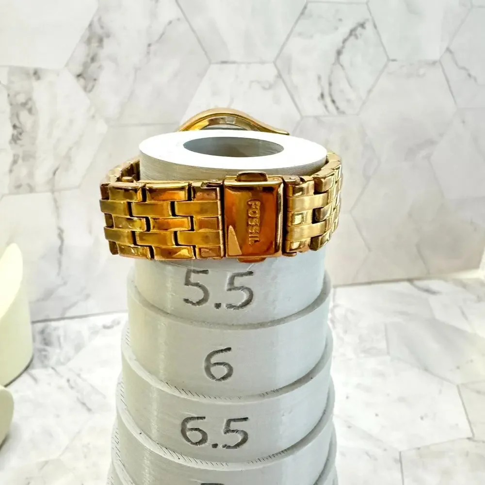 Fossil Women’s Gold Tone Quartz Watch Rose Gold Tone Dial Rhinestone Bracelet